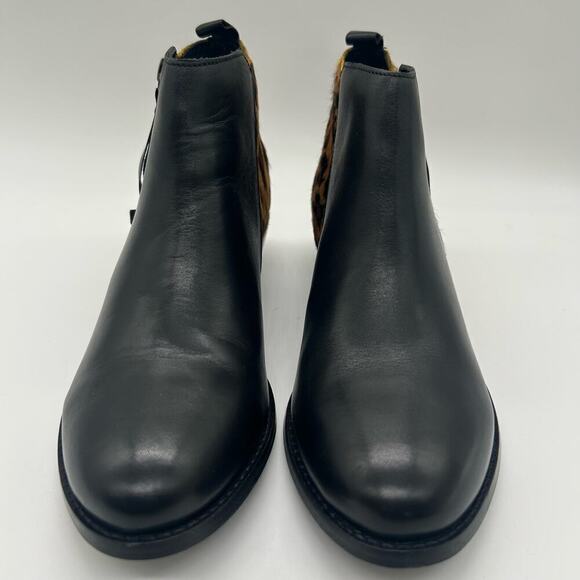 Journee Signature Boots Womens 5.5 Black Leather Shalece Ankle Leopard Print NEW - Picture 4 of 10